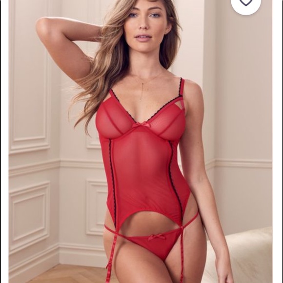 Adore Me Other - NWT Crimson Sheer Corset w/Garters & Panties